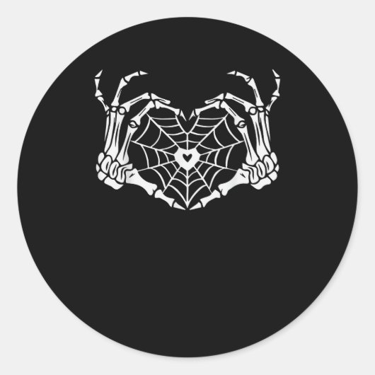 Sticker Rond Skeleton Coeur main Spiderweb Halloween Cobweb Par (Devant)