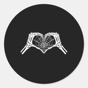 Sticker Rond Skeleton Coeur mains Spiderweb Halloween Éffrayant