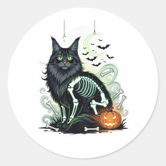 Sticker Rond Skeleton Coon - Maine Coon Halloween (Devant)