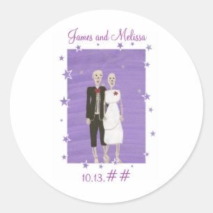 Sticker Rond Skeleton Couple Enregistrer la date de mariage aut