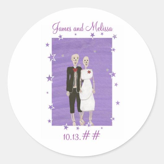 Sticker Rond Skeleton Couple Enregistrer la date de mariage aut (Devant)