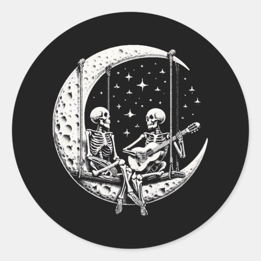 Sticker Rond Skeleton Couple Moon Guitare (Devant)