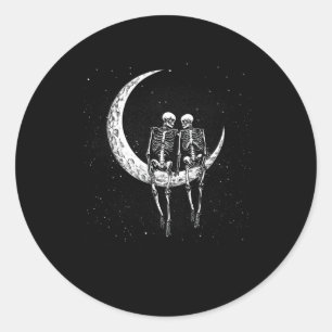 Sticker Rond Skeleton Couple Sur Lune Drôle Costume Halloween M