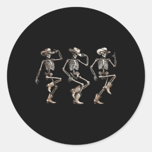 Sticker Rond Skeleton Cowboys Line Danser Humour Halloween H