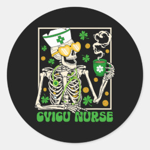 Sticker Rond Skeleton Cvicu Infirmière Coffee Shamrock P