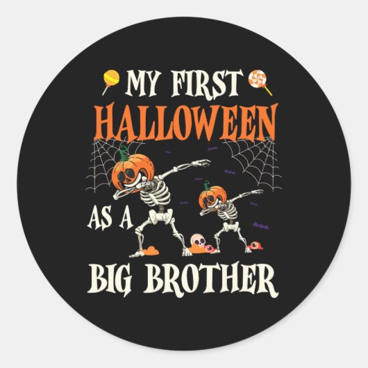 Sticker Rond Skeleton Dabbin Ensemble Mon Premier Halloween Com (Devant)
