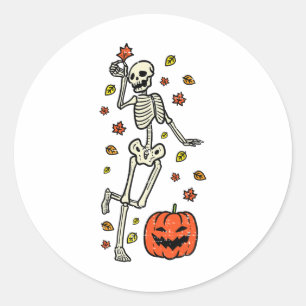 Sticker Rond Skeleton Dance Citrouille Halloween Costume Automn