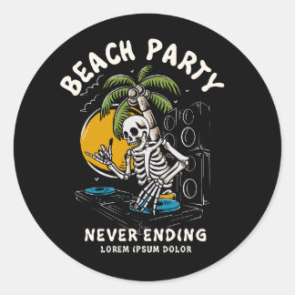 Sticker Rond Skeleton dj crâne d'été illustration de conception