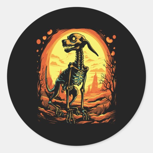 Sticker Rond Skeleton Dog Halloween Art (Devant)