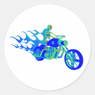 Sticker Rond Skeleton en moto