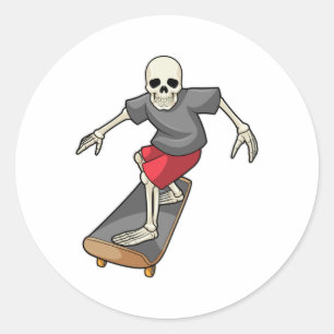 Sticker Rond Skeleton en skateboard