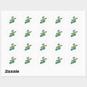Sticker Rond Skeleton en Snowboard avec Snowboard (Feuille)