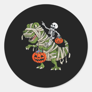 Sticker Rond Skeleton équitation maman T Rex Halloween Garçons