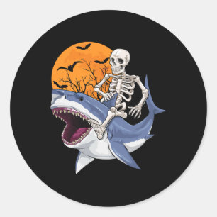 Sticker Rond Skeleton équitation Requin Drôle Halloween Costume