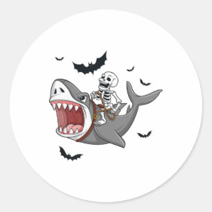 Sticker Rond Skeleton équitation Requin Effrayant Halloween Gar
