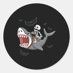 Sticker Rond Skeleton équitation Requin Effrayant Halloween Gar