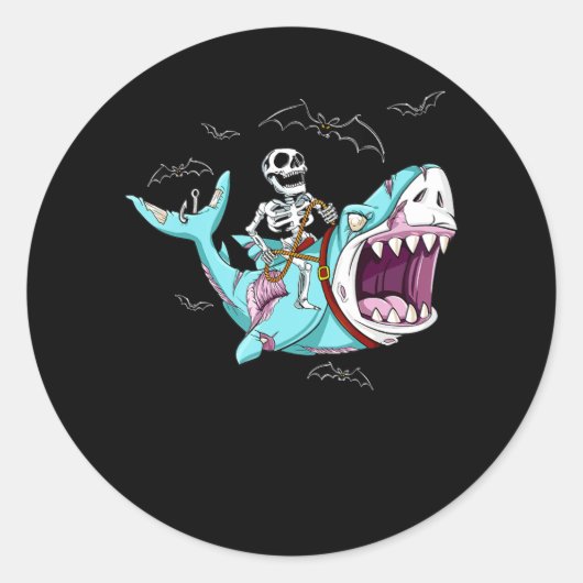 Sticker Rond Skeleton équitation Zombie Shark Funny Halloween c (Devant)