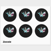 Sticker Rond Skeleton équitation Zombie Shark Funny Halloween c (Feuille)