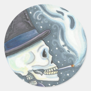 Sticker Rond SKELETON FUMEUR, BÂTISSERIES DE CEMETERIE Rnd