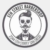 Sticker Rond Skeleton Gentleman Barber Logo marque croisée (Devant)