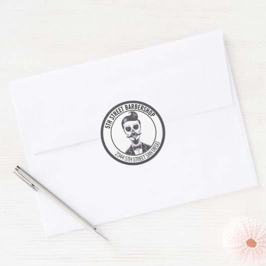 Sticker Rond Skeleton Gentleman Barber Logo marque croisée (Enveloppe)