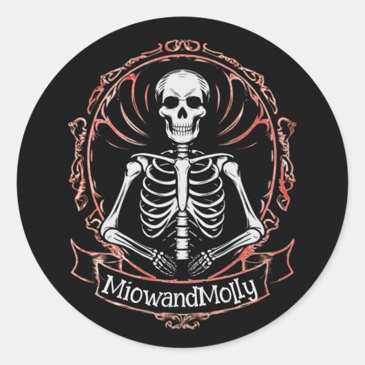 Sticker Rond Skeleton Goth Style crâne noir (Devant)