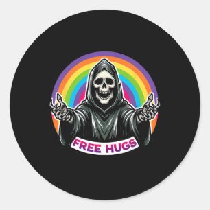 Sticker Rond Skeleton Grim Reaper Halloween Funny Arc-en-ciel g