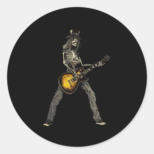 Sticker Rond Skeleton Guitar Guy Éffrayant Happy Halloween Rock (Devant)