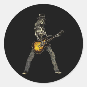Sticker Rond Skeleton Guitar Guy Éffrayant Happy Halloween Rock