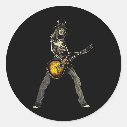 Sticker Rond Skeleton Guitar Guy Éffrayant Happy Halloween Rock (Devant)