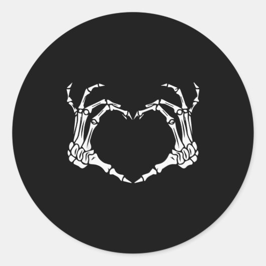 Sticker Rond Skeleton Hand Heart Halloween Funny Bones Love (Devant)