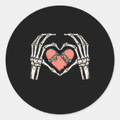 Sticker Rond Skeleton Hand Heart Skateboard Valentines Day Funn (Devant)
