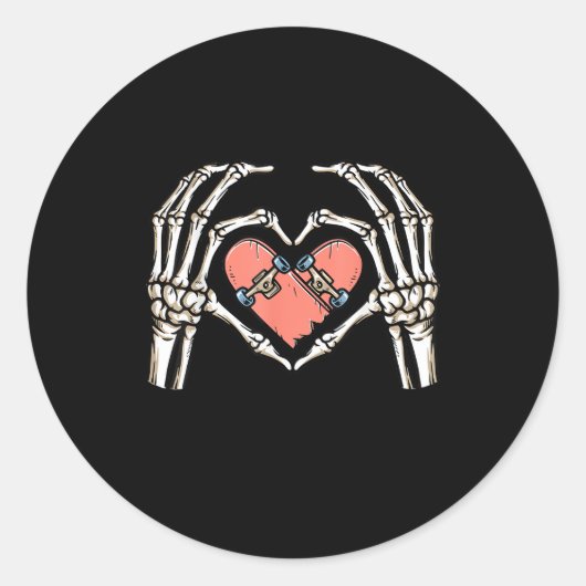 Sticker Rond Skeleton Hand Heart Skateboard Valentines Day Funn (Devant)