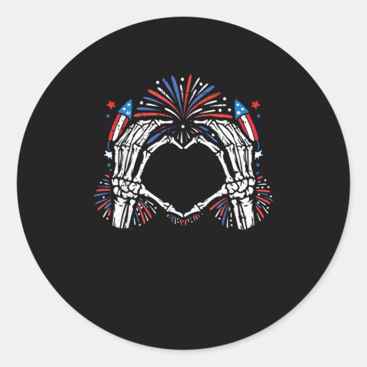 Sticker Rond Skeleton Hand Heart USA Patriotic American (Devant)