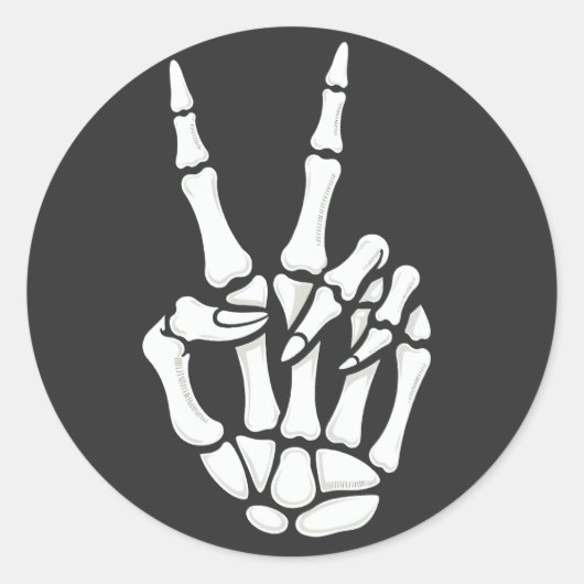 Sticker Rond Skeleton Hand Peace Sign Cool Halloween (Devant)