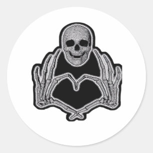 Sticker Rond Skeleton Heart Hands Classic