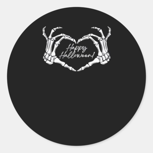 Sticker Rond Skeleton Heart Hands, Happy Halloween Skeleton, Ha (Devant)