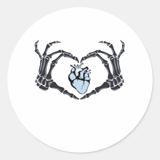 Sticker Rond Skeleton Heart Mains Design Classique Pour Hallowe (Devant)
