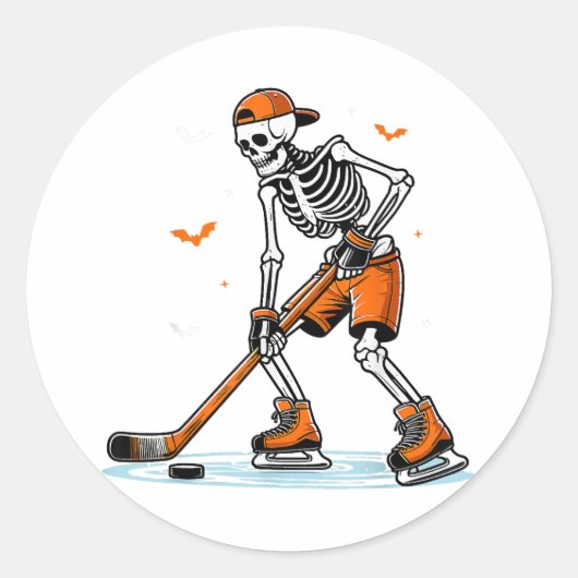 Sticker Rond Skeleton Hockey sur glace Halloween garçons Drôle (Devant)