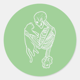 Sticker Rond Skeleton Holding Chat Drôle Costume Halloween Homm
