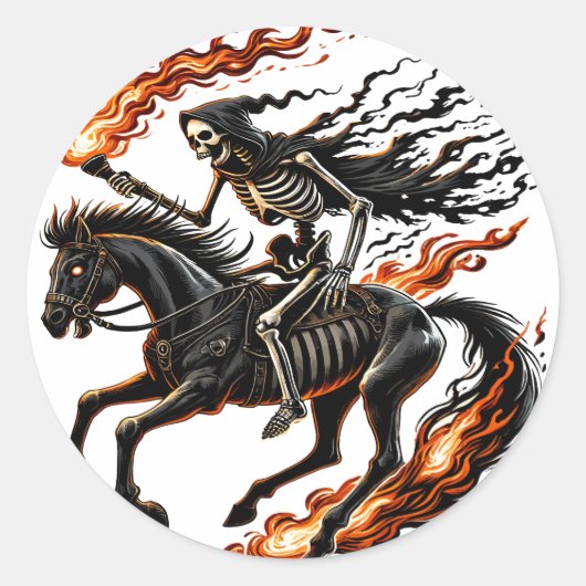 Sticker Rond Skeleton Horseman Riding Flaming Horse (Devant)