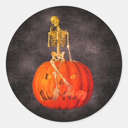 Sticker Rond Skeleton Jack-o'-lantern Halloween Funny  (Devant)