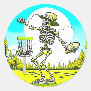 Sticker Rond Skeleton Jouer Disque Golf