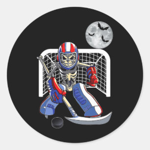 Sticker Rond Skeleton Jouer Hockey sur glace Joyeux Halloween J