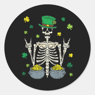 Sticker Rond Skeleton Leprechaun Jour de la Saint Patrick Shamr
