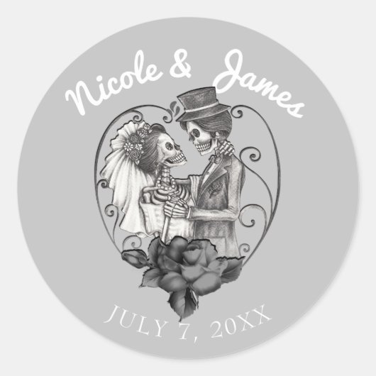 Sticker Rond Skeleton Love Couple Mariage Mariage (Devant)