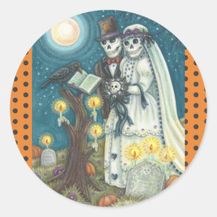 STICKER ROND SKELETON MARIAGE DANS LA FEUILLE DE BÂTIMENTS EN C