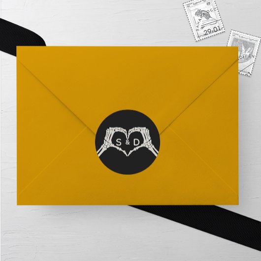 Sticker Rond Skeleton Mariage du coeur des mains