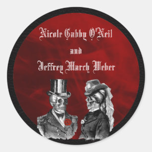 Sticker Rond Skeleton mariage Skuls "Jusqu'à ce que la mort nou
