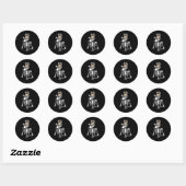 Sticker Rond Skeleton Messy Bun Coffee Drinking Halloween Costu (Feuille)